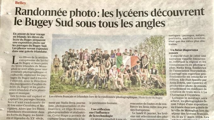 Photo de l'article de presse du progres relatant l'atelier connexion deconnexion avec le programme erasmus et l'association story MILCATS