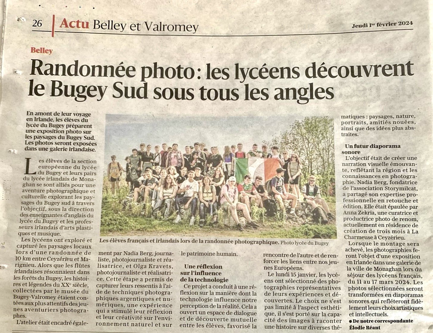Photo de l'article de presse du progres relatant l'atelier connexion deconnexion avec le programme erasmus et l'association story MILCATS