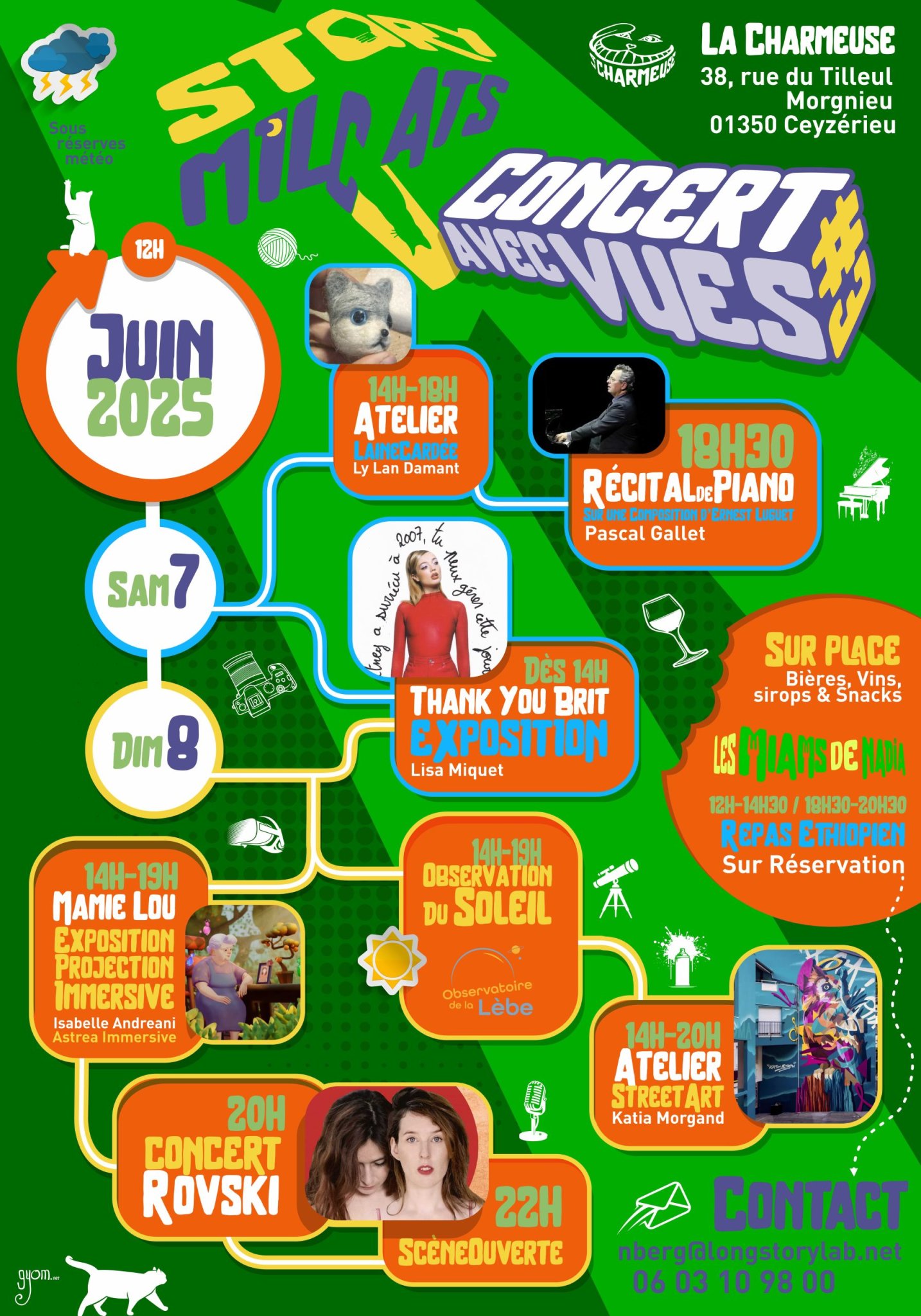 Affiche de la programmation de "Concert avec Vues" dans le jardin de la résidence la charmeuse à Ceyzerieu.